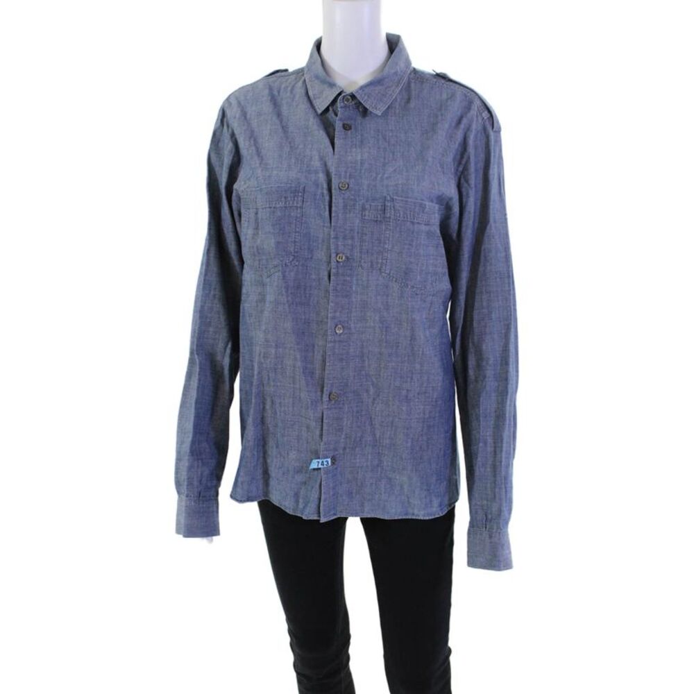 APL Mens Long Sleeves Crew Neck Button Down Shirt Blue Size Extra Large